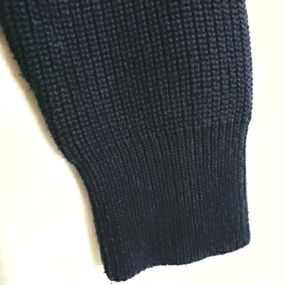 J.CREW Navy Longsleeve Ribbed Knit Sweater Faux Suede Patch Shoulders